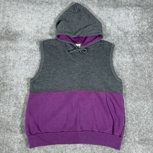 VTG Bassett Walker Tank Sweatshirt Men's Large Purple Gray Hooded Sleeveless